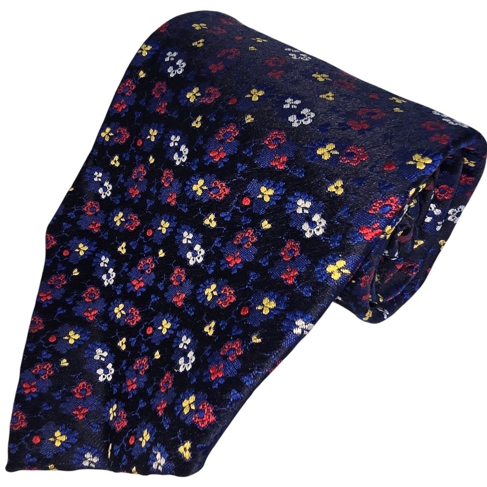 VINTAGE Via Veneto 100% Polyester Men's Blue Flowered Tie